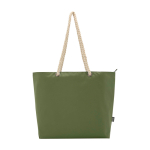 Strandtas van gerecycled polyester met koordhandvatten 23L kleur olijfgroen derde weergave voorkant