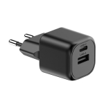 Dubbele oplader van gerecycled plastic met Europese stekker 20W kleur zwart
