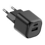 Dubbele oplader van gerecycled plastic met Europese stekker 20W kleur zwart derde weergave