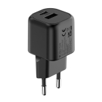 Dubbele oplader van gerecycled plastic met Europese stekker 20W kleur zwart vierde weergave