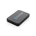 Powerbank van gerecycled plastic met twee poorten 5.000 mAh kleur zwart weergave met logo