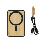 Magnetische bamboe powerbank met draadloos opladen 5.000 mAh kleur zwart