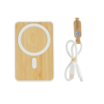 Magnetische bamboe powerbank met draadloos opladen 5.000 mAh kleur wit