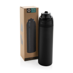 Dubbelwandige fles van gerecycled roestvrij staal 700ml kleur zwart weergave met doos