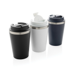 Ecologische dubbelwandige thermomok met lekvrije deksel 350ml kleur zwart algemene weergave