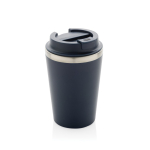 Ecologische dubbelwandige thermomok met lekvrije deksel 350ml kleur blauw