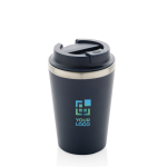 Ecologische dubbelwandige thermomok met lekvrije deksel 350ml kleur blauw met afdrukgebied