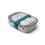 Lunchbox van roestvrij staal met bestek en band Black+Blum 1L kleur turkoois weergave met logo