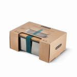 Lunchbox van roestvrij staal met deksel en band Black+Blum 1,25L kleur turkoois weergave met doos