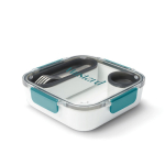 Lunchbox met binnenbakjes en vork Black+Blum 1L kleur turkoois weergave met logo