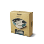 Lunchbox met binnenbakjes en vork Black+Blum 1L kleur turkoois weergave met doos