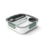Lunchbox met binnenbakjes en vork Black+Blum 1L weergave met logo