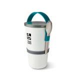 Beker-lunchbox met 2 luchtdichte bakjes Black+Blum 900ml kleur turkoois met afdrukgebied
