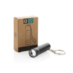 Sleutelhanger-zaklamp van gerecycled aluminium met LED en 15 lumen kleur zwart weergave met doos