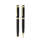 Set pennen van gerecycled messing met gouden details en blauwe inkt kleur zwart