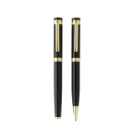 Set pennen van gerecycled messing met gouden details en blauwe inkt kleur zwart derde weergave