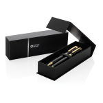 Set pennen van gerecycled messing met gouden details en blauwe inkt kleur zwart