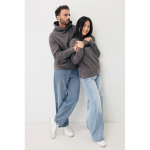 Unisex hoodie van gerecycled katoen met capuchon 280 g/m² Iqoniq kleur mat zilver tweede weergave met model