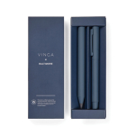 Set pennen van gerecycled aluminium met rubberen coating kleur marineblauw weergave met doos