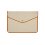 Laptophoes van gerecycled canvas met gekleurde randen 14 inch kleur beige