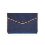 Laptophoes van gerecycled canvas met gekleurde randen 14 inch kleur marineblauw