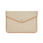 Laptophoes van gerecycled canvas met gekleurde randen 16 inch kleur beige