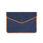 Laptophoes van gerecycled canvas met gekleurde randen 16 inch kleur marineblauw