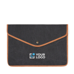 Laptophoes van gerecycled canvas met gekleurde randen 16 inch kleur marineblauw met afdrukgebied