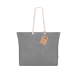 Tas van gerecycled katoen met vouw en katoenen handgrepen, 220 g/m² kleur zwart  negende weergave