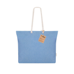 Tas van gerecycled katoen met vouw en katoenen handgrepen, 220 g/m² kleur blauw  negende weergave