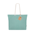 Tas van gerecycled katoen met vouw en katoenen handgrepen, 220 g/m² kleur groen  negende weergave