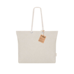 Tas van gerecycled katoen met vouw en katoenen handgrepen, 220 g/m² kleur naturel  negende weergave