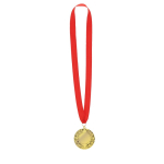 Klassieke winnaarsmedaille met gouden afwerking en rood lint kleur goud  negende weergave