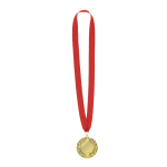 Klassieke winnaarsmedaille met gouden afwerking en rood lint