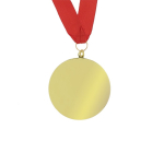 Klassieke winnaarsmedaille met gouden afwerking en rood lint derde weergave