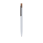 Gerecycled aluminium balpen met kurken drukknop en blauwe inkt kleur wit  negende weergave