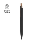Gerecycled aluminium balpen met kurken drukknop en blauwe inkt