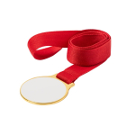 Typische metalen medaille met gouden afwerking en rood lint tweede weergave