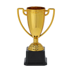 Gouden trofee met handvatten aan de zijkanten op een zwarte basis kleur goud  negende weergave