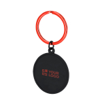 Ronde zwarte sleutelhanger met metalen ring in kleur met jouw bedrukking