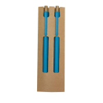 Set van balpen met blauwe inkt en eindeloos potlood van tarwestro kleur blauw