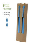 Set van balpen met blauwe inkt en eindeloos potlood van tarwestro kleur blauw  negende weergave