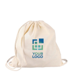 Rugzak met trekkoord van natuurlijk katoen, Oeko-Tex® 150 g/m² kleur khaki met jouw bedrukking