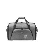 Reistas van gerecycled polyester met trolleyriem kleur grijs met jouw bedrukking