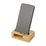 Smartphonehouder van bamboe met sound-amplifier functie eerste weergave