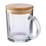Mok met logo van gerecycled glas met bamboe deksel 300 ml kleur doorzichtig eerste weergave