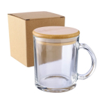 Mok met logo van gerecycled glas met bamboe deksel 300 ml negende weergave