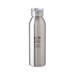 Gerecyclede rvs fles met dop en bijpassende draagriem, 650 ml kleur zilver met jouw bedrukking