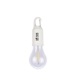Oplaadbare lamp in de vorm van een gloeilamp met clip voor transport kleur wit met jouw bedrukking