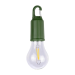 Oplaadbare lamp in de vorm van een gloeilamp met clip voor transport kleur groen eerste weergave